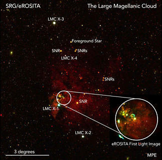 Falschfarbenbild der Großen Magellanschen Wolke (LMC), unserer nächsten Nachbargalaxie. (Bild: Frank Haberl, Chandreyee Maitra (MPE) )